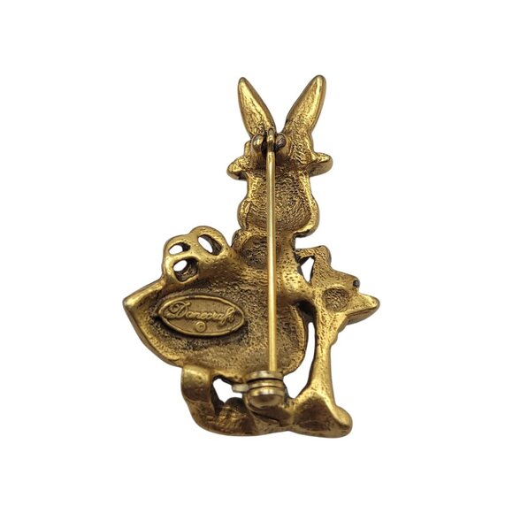 Vtg Danecraft Bunny Pin Brooch Rabbit Hat Bird Bath Gold-Tone Pink Blue Enamel A - Picture 7 of 7